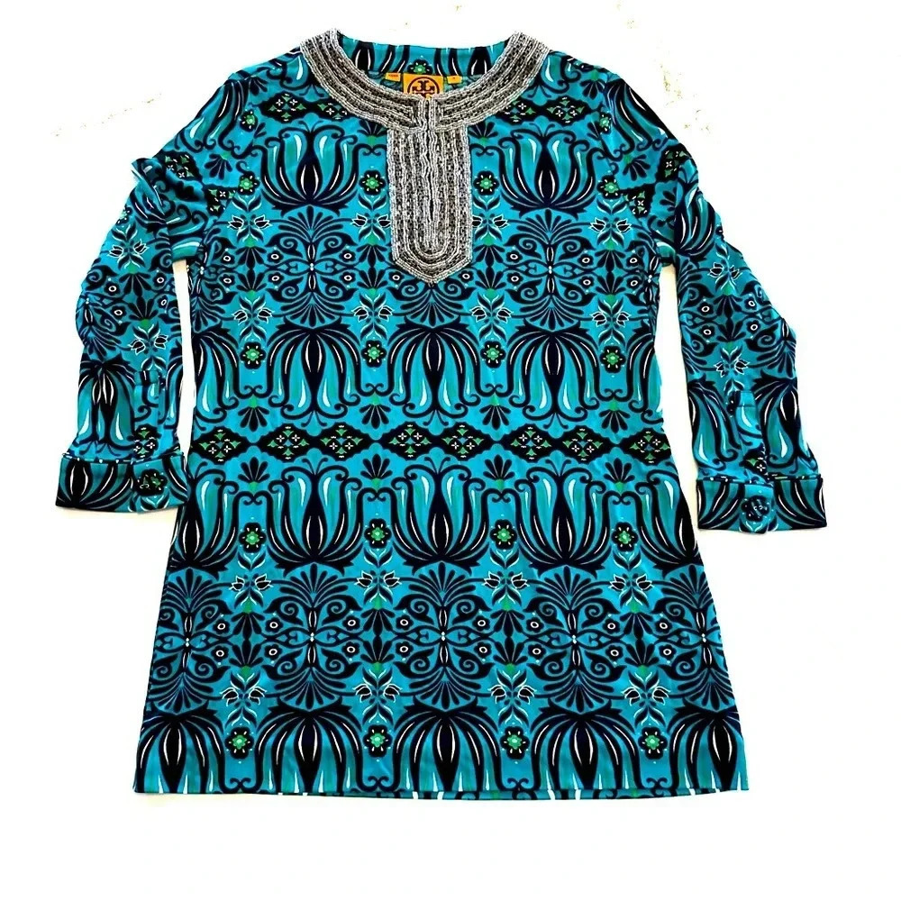 Tory Burch Beaded Tunic | 100% Silk | Small